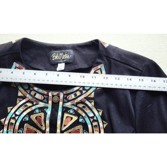 Jacket/Top-Bob Mackie Wearable Art-Black-3/4 Sleeves-Embroidery-Necklace Look-M - Picture 9 of 14
